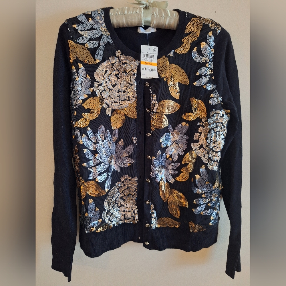 Charter Club Black and Gold Sequin Cardigan